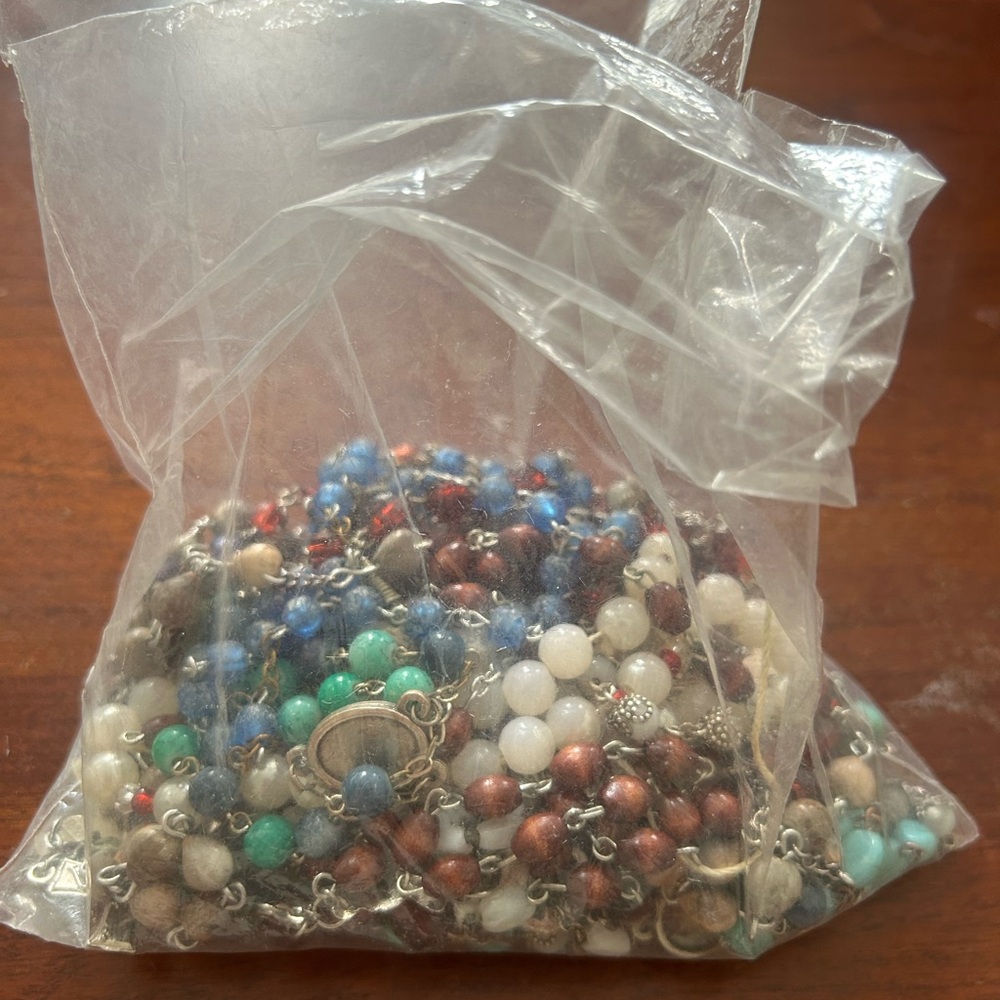 Bag of vintage miscellaneous broken rosary parts